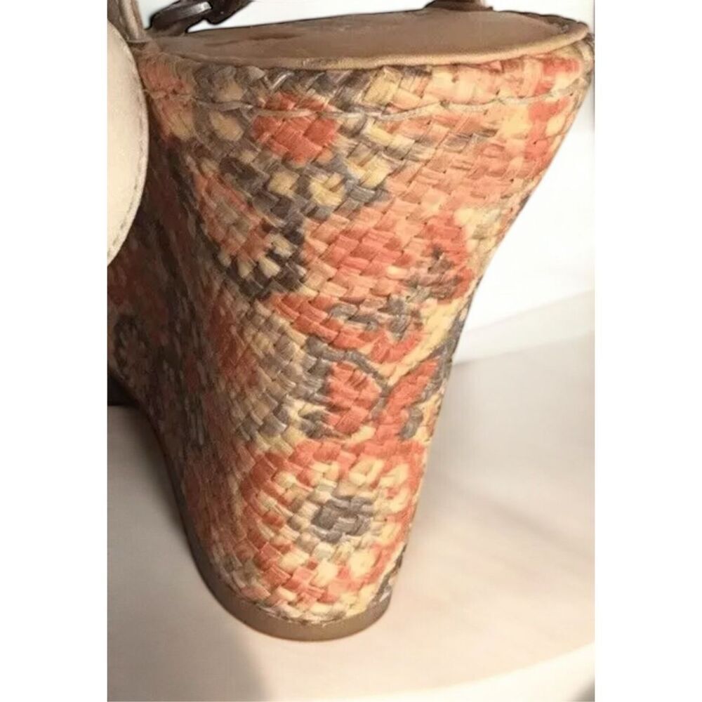Born Platform Sandals Womens 10 High Wedge Floral Orange Braided Slingback Boho - Picture 9 of 12